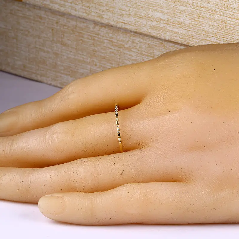 Однотонное 14k желтое золото (AU585) SI/H обручальное кольцо с круглыми бриллиантами 100%