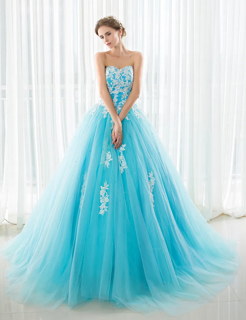 

In Stock Blue Tulle Applique Abendkleid Lace Up vestido robe de soiree Dress Party Vestido festa longo Vestido de noche 34293