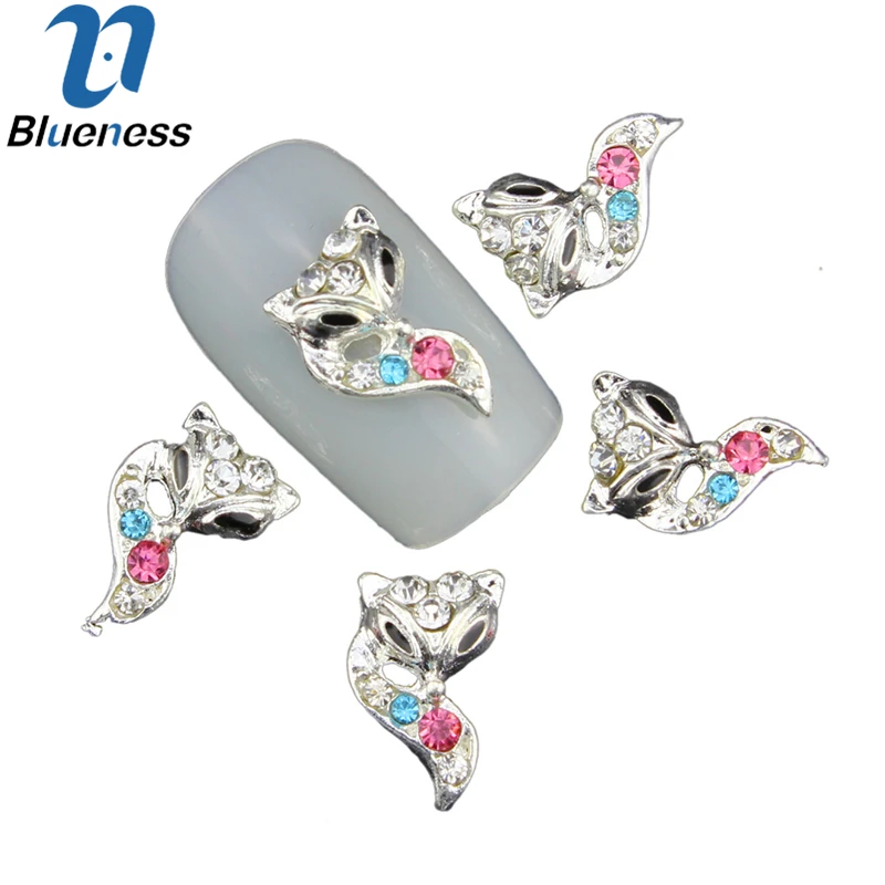 10 шт красочные сплав блеск 3d дизайн ногтей лиса украшения с Стразы амулеты