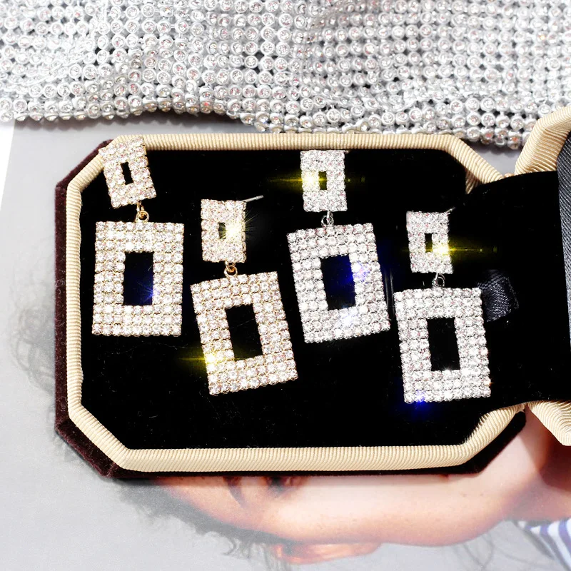 DREJEW Квадратные геометрические серьги с кристаллами золотого, серебряного и розового цвета — роскошный набор из серег и подвесок из стерлингового серебра для женщин.