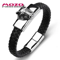 mozo fashion 2020 punk men bracelet leather animals stainless steel devil man animal beast religion cuffs jewelry