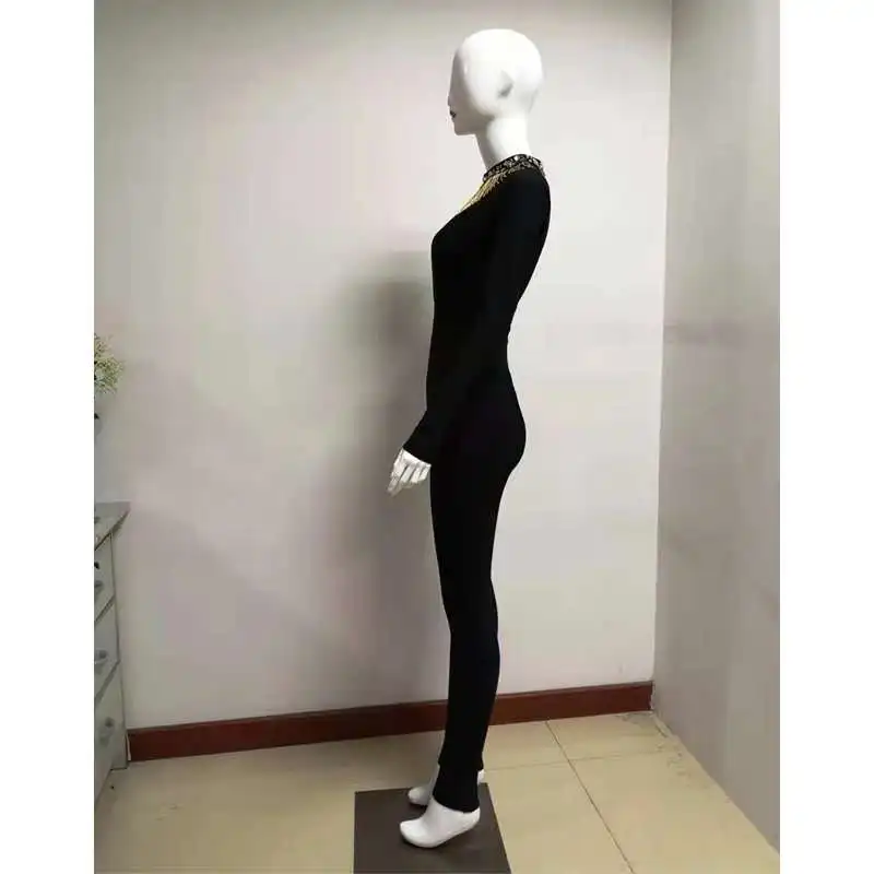 Сексуальный передний полый женский утягивающий комбинезон облегающие ремни бриллиантовые комбинезоны вечерние Клубные длинные на молнии Vestido HL