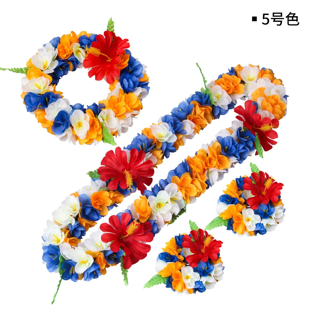 4pcs High Quality Hawaiian Garland Artificial Flowers Necklace Headband Set Wedding Fancy Dress Beach Fun Party Decor DIY gift | Дом и сад