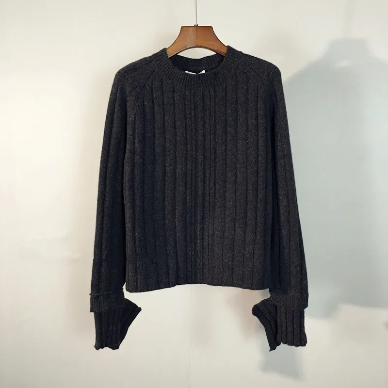 Ребристые вязаная Свитера пуловеры Для женщин вырезать Свитер с длинными