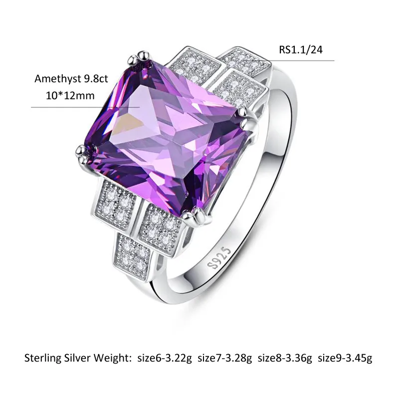 JQUEEN Подлинная 925 ювелирные изделия 9.8Ct кольцо с натуральным аметистом для серебра Кольца из стерлингового серебра 925 женское кольцо ювелирные украшения для женщин