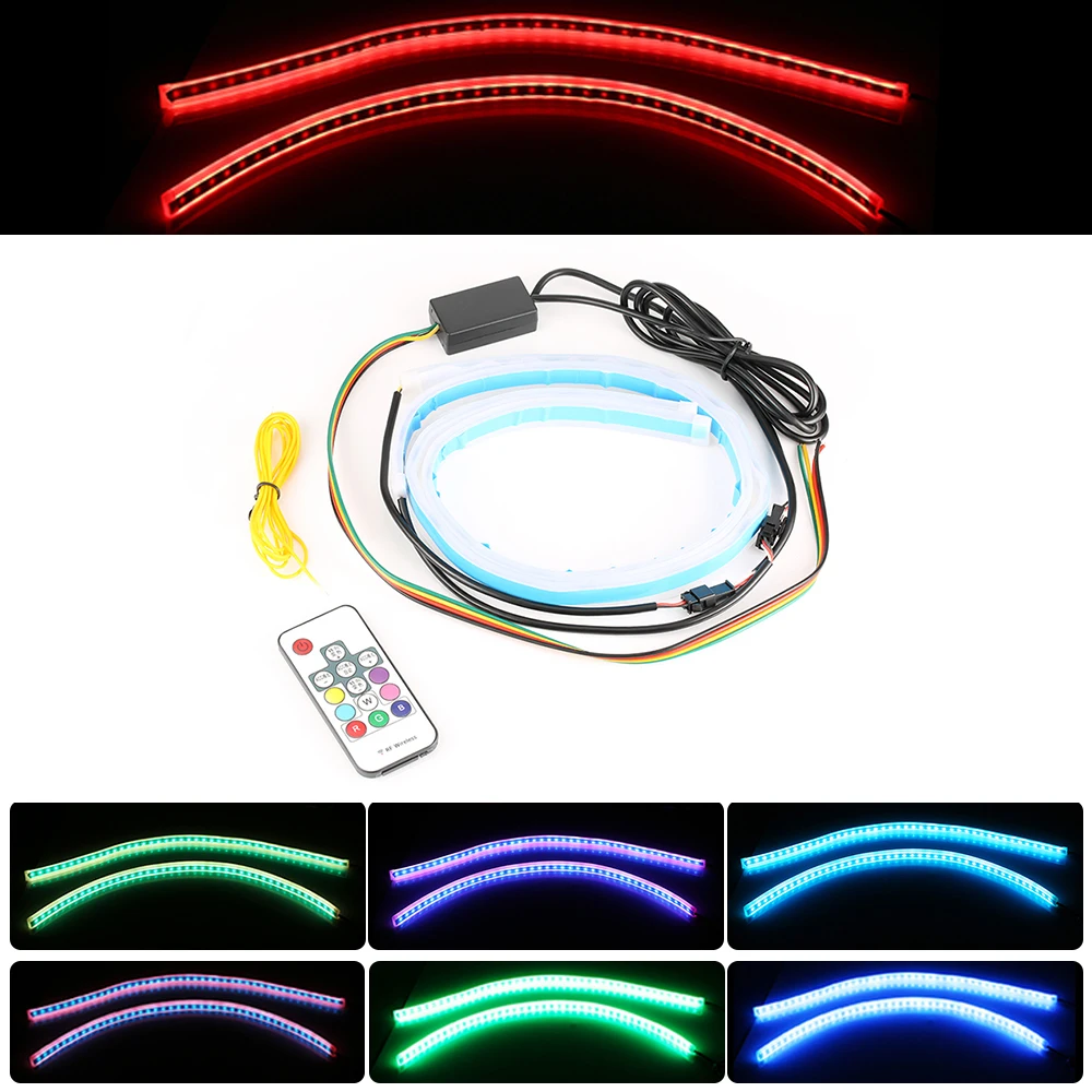 30 45 60 см автомобильный RGB светодиодный свет полосы динамические гибкие светодиодные дневные ходовые огни полосы света фары дневного света поворота сигнальная лампа 12 В DRL
