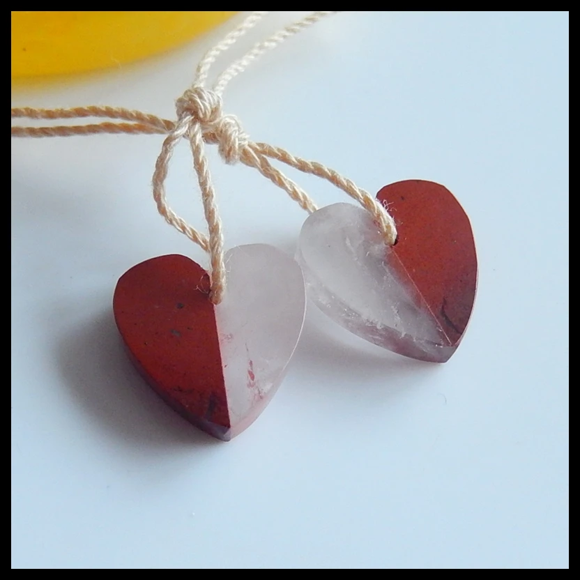 

Semi-precious stones,Natural Red River Jasper,Rose Quartz Intarsia heart fashion Earring Bead,earrings accessories12x12x3mm,1.9g