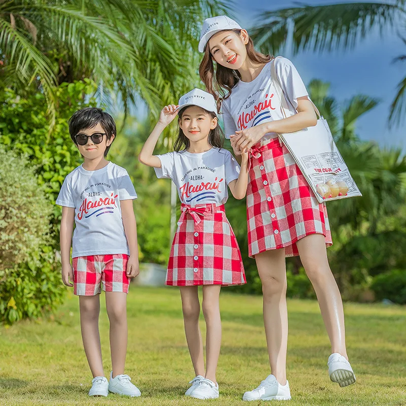 2019 Mother Daughter Dress plaid mama baby skirt Big Sister Matching Family Outfits Shirts 2pcs twins Baby Boys Pant Girls Skirt | Мать и