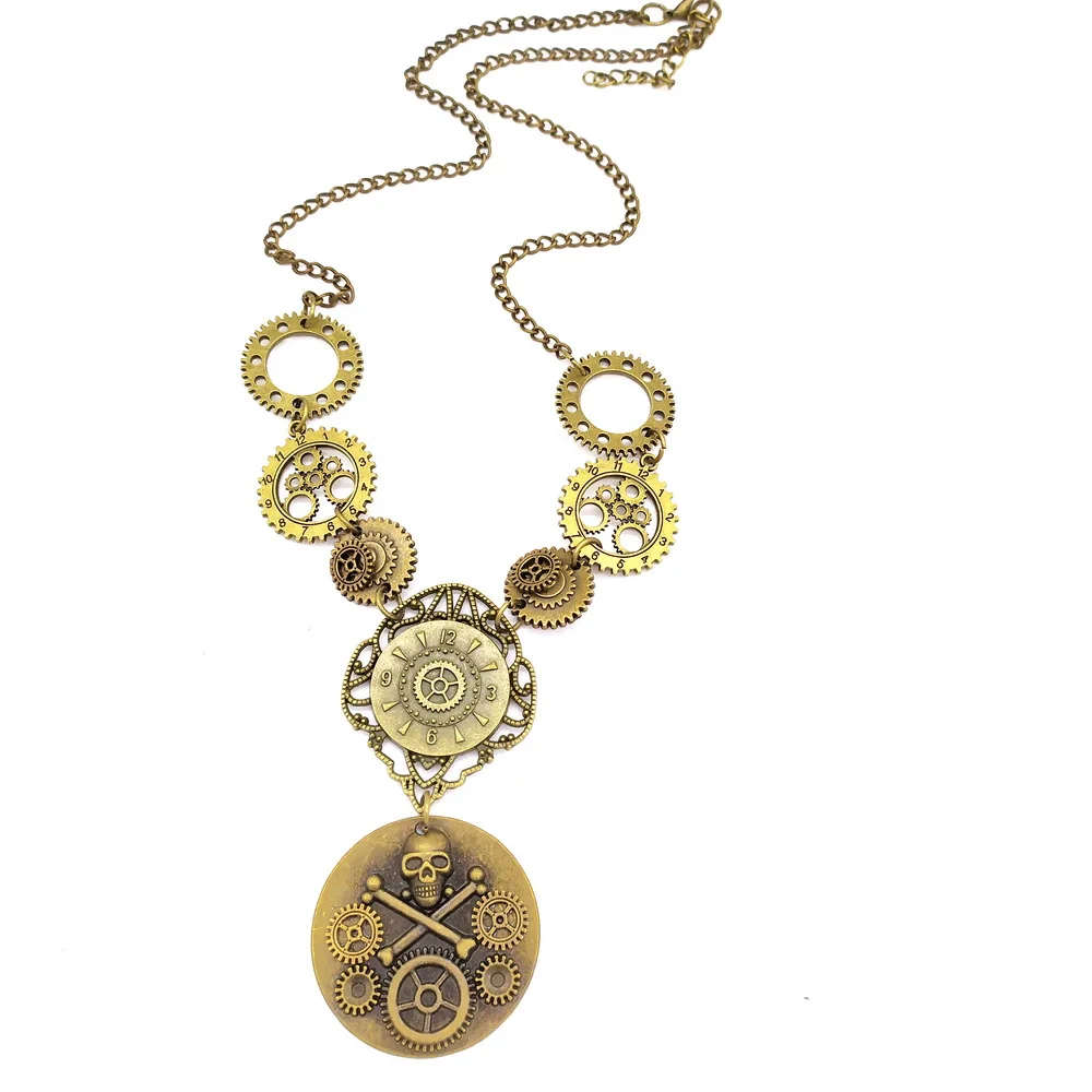 Vintage Bronze Multi Gears and Pirate Skull Pendant Women`s Steampunk Necklace | Украшения и аксессуары