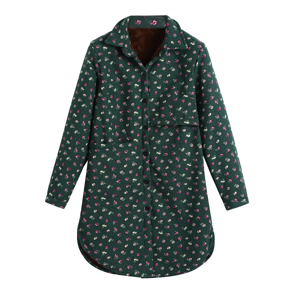 JAYCOSIN High Quality Women Cotton Linen Winter Warm Plus Velvet Coat Folk-Custom Green Print Outcoat Jacket | Женская одежда