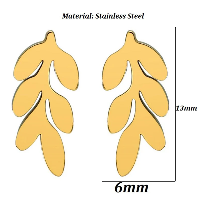 Shuangshuo Tiny New Vintage Leaves Stainless Steel Earrings for Women Beautiful Tree Leaf Stud Feather Studs | Украшения и