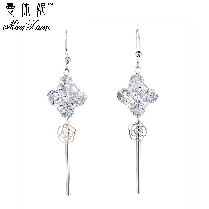 Женские серьги подвески Manxiuni boucle d'oreille femme pendante длинные с кристаллами