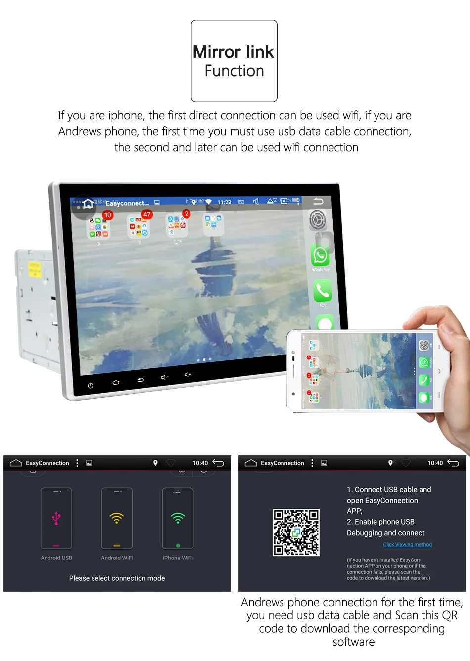 Eunavi 10,1 ''2 Din Универсальный Android 9,0 автомобильный dvd-плеер радио gps навигация Bluetooth USB головное устройство 2G ram 1024*600 большой экран