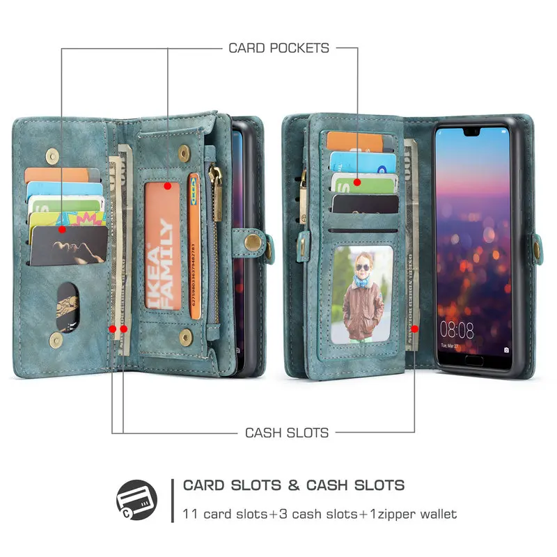 CaseMe Магнитный чехол-кошелек для Huawei Mate 20 Pro P20 lite чехлы С Откидывающейся Крышкой