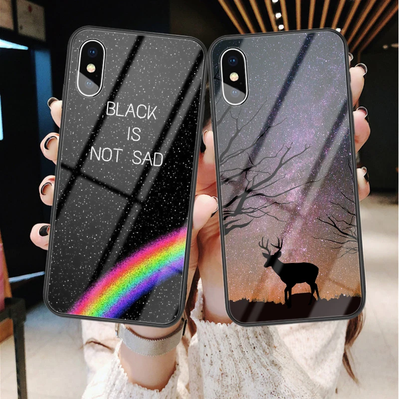 Черный мягкий чехол для телефона iPhone X XR 8 7 6 6s XS Max стеклянный с изображением