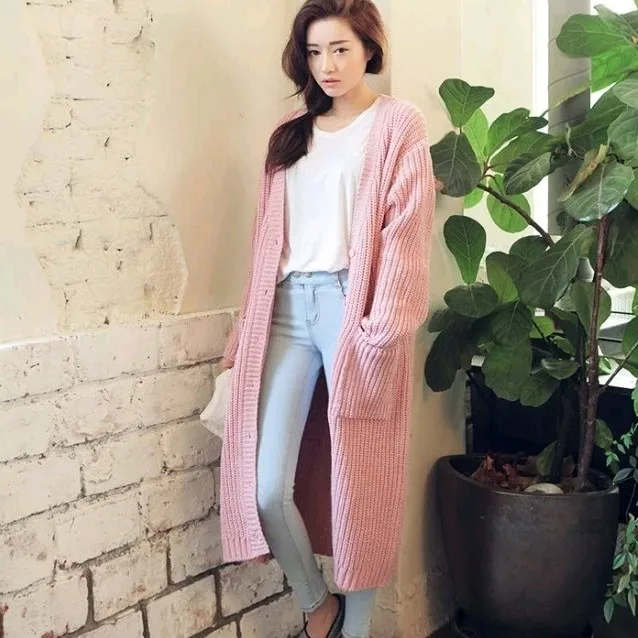 2018 New Fashion Autumn Winter Korean Women Loose Sweater Elegant Long Sleeve Knee Length Cardigan Tops H956 |