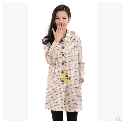 Женский непромокаемый плащ в горошек длинный с капюшоном | Дом и сад