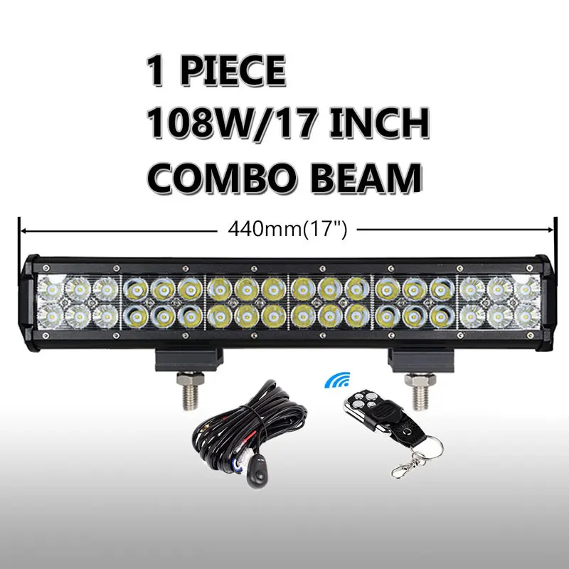 17 inch with Remote RACBOX Slideable 12 17 20 28 36 44 дюймов светодиодный светильник для работы, комбинированный луч для внедорожника 4WD грузовик внедорожник 4x4 ATV UTV 12V 24V - Цвет: 17 inch with Remote