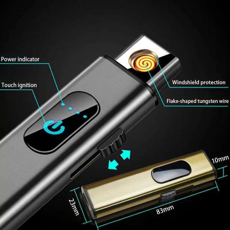 Мини USB тонкая Электронная зажигалка Вольфрамовая турбо металлическая