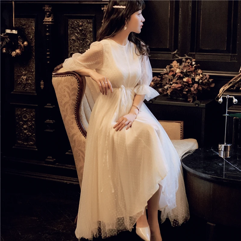 YOSIMI 2019 летнее Сетчатое женское вечернее платье до середины икры с коротким