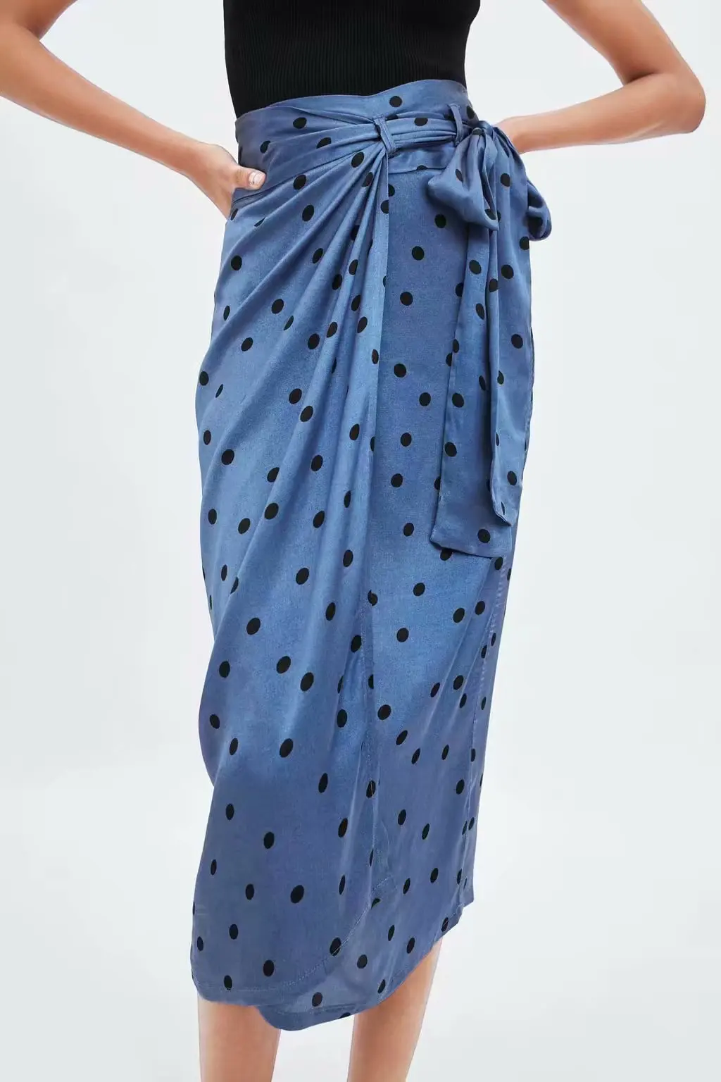 Модная атласная юбка в горошек Женская 2019 летняя Высокая талия высокая Уличная