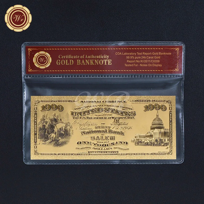 1875year USD1000 Цветные 24k Gol фольга банкноты одна тысяча миллионов долларов мира бумага деньги Банкноты подарок - Цвет: 1875year USD1000