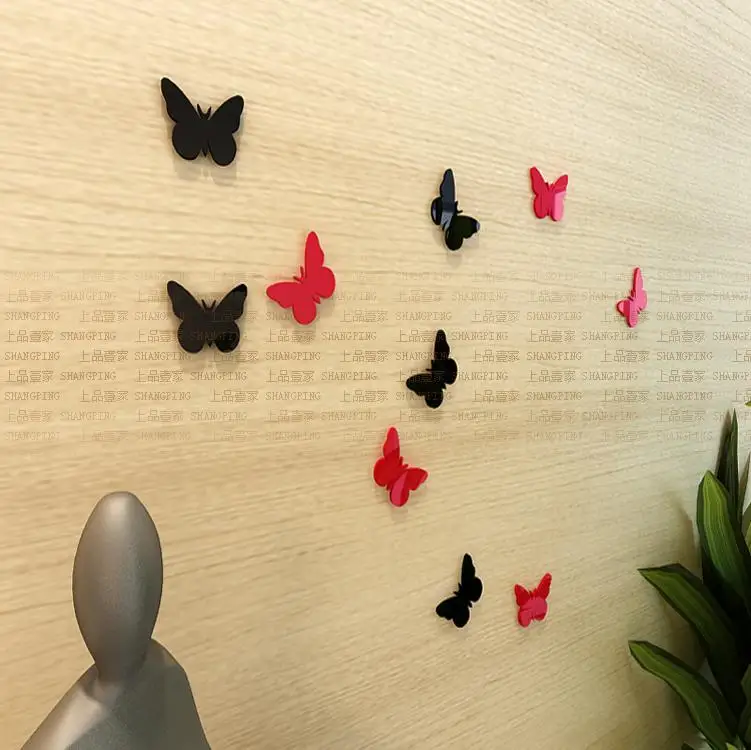 

Butterfly 3D wall stickers Acrylic crystal wall decor Child room TV background wall sticker 40 pcs/lot Candy color