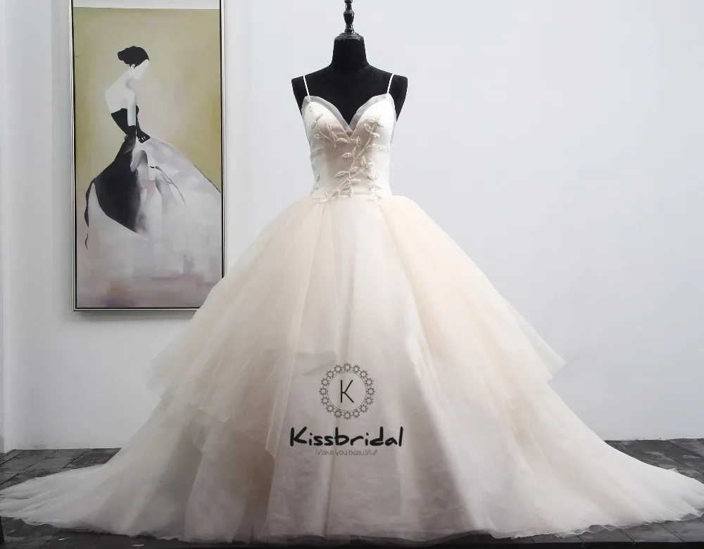 

Vestidos de novia Elegant Long Wedding Dress 2018 Sweetheart Spaghetti Strap Appliques Tulle Ball Gown Casamento Bride Dresses