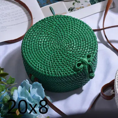 green20x8cm Плетеная Сумка из ротанга, круглая соломенная сумка на плечо, маленькие пляжные сумки, женские летние полые сумки ручной работы, сумки через плечо - Цвет: green20x8cm