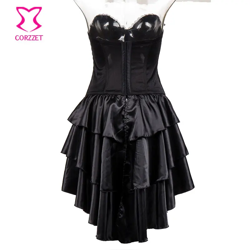 Black Vintage Print Cotton Strapless Bustier Dress Burlesque Outfits Victorian Steampunk Costume Gothic Corset Dresses For Women | Женская
