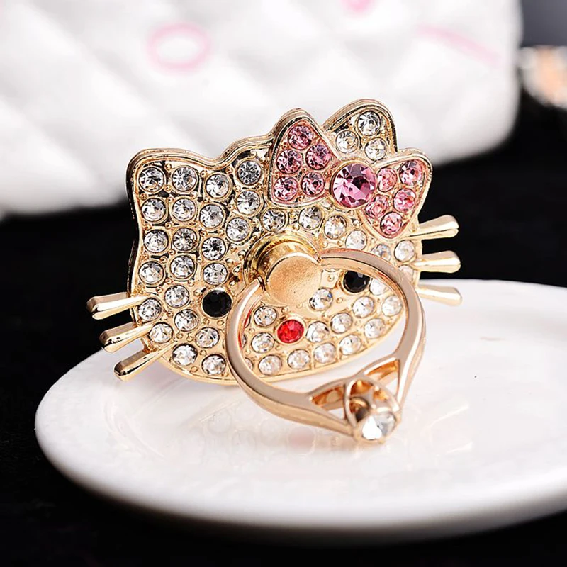 Бриллиантовый держатель hello kitty для вашего мобильного телефона, универсальный стент, аксессуары, держатель для мобильного телефона, подставка, кольцо на палец для автомобильного телефона