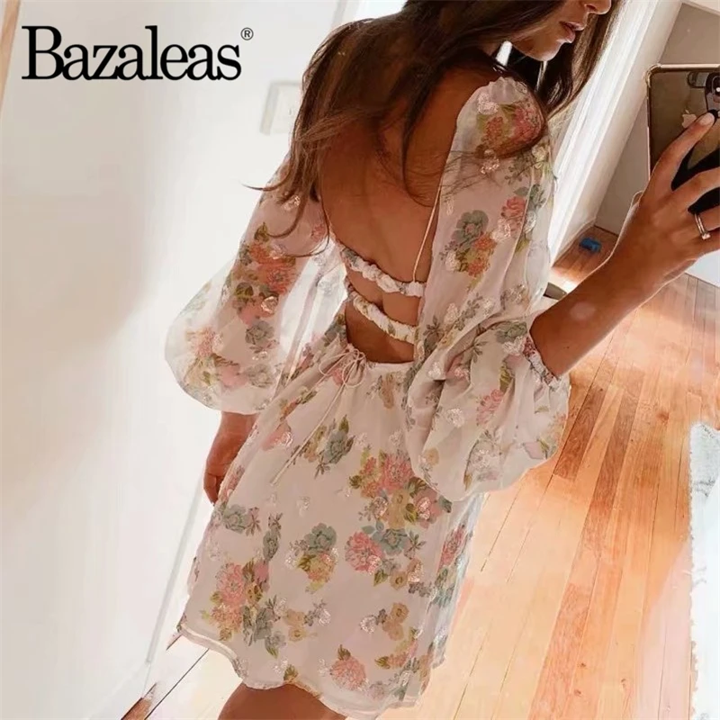 Женское винтажное платье Bazaleas с длинными рукавами-фонариками и цветочной