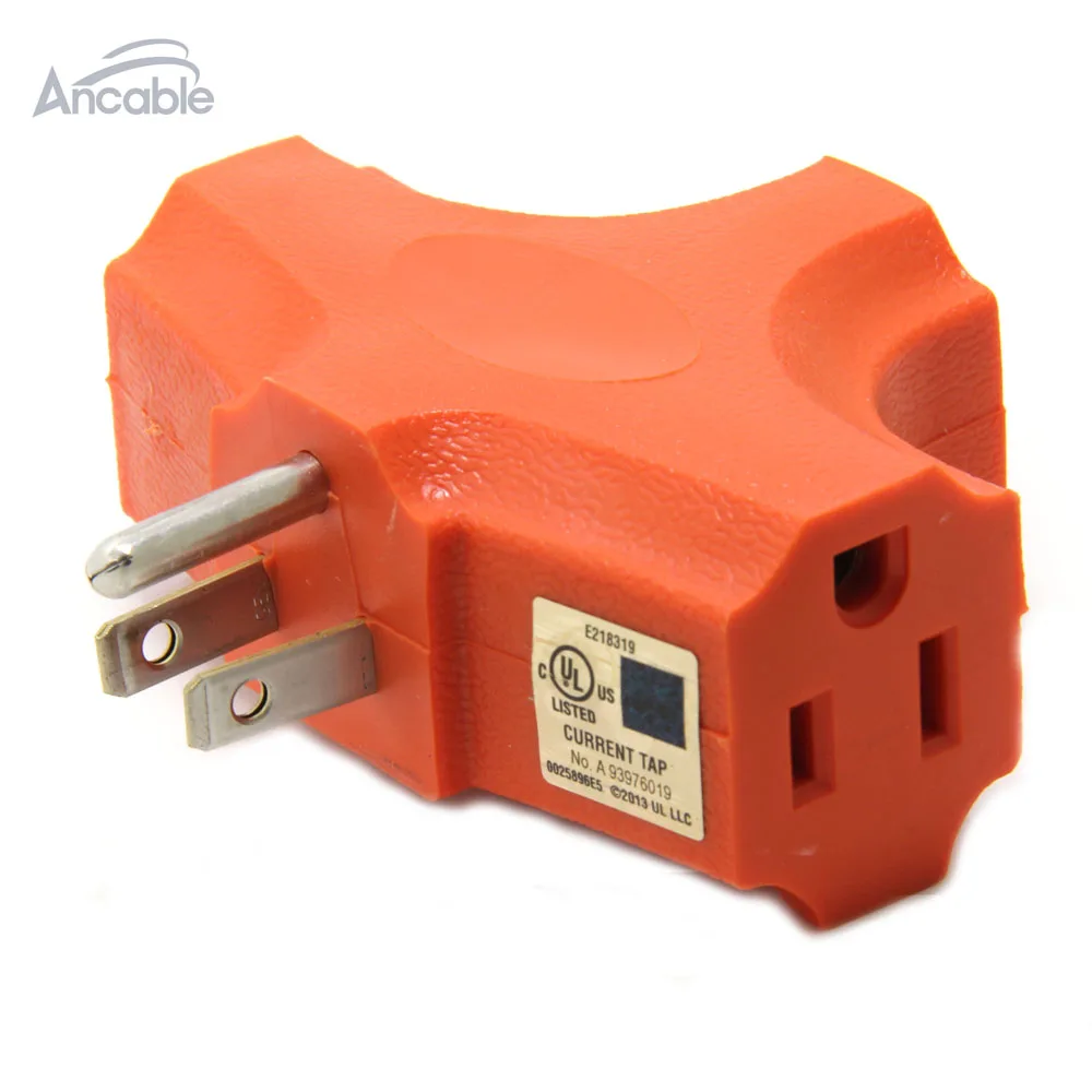 

3 Way Heavy Duty Grounded Triple Outlet Adapter ( T-Shaped Wall Tap) UL Listed, Orange