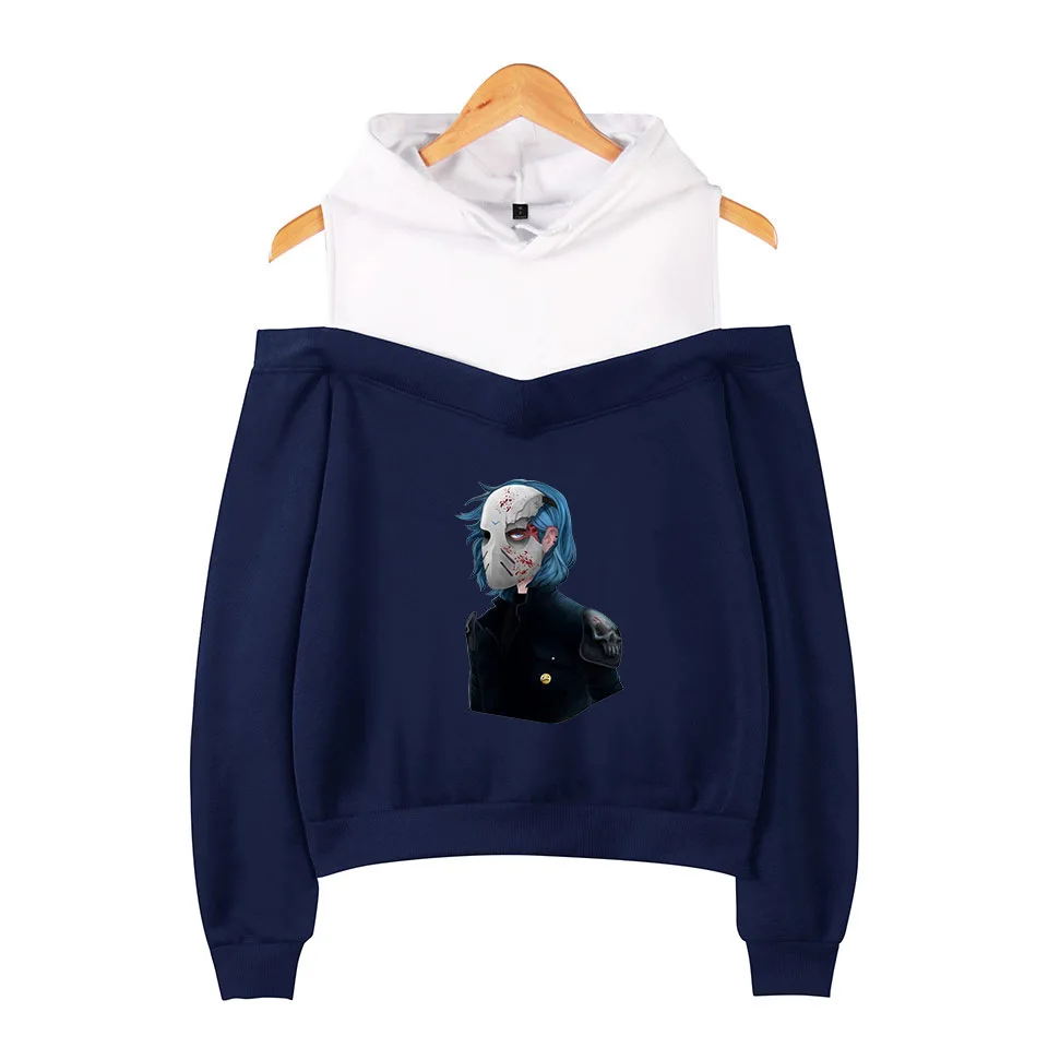 navy blue sally top Модные толстовки с капюшоном Sally Face для девочек, эксклюзивный пуловер с длинными рукавами и открытыми плечами, Женская Весенняя пикантная черная толстовка XS - Цвет: navy blue sally top