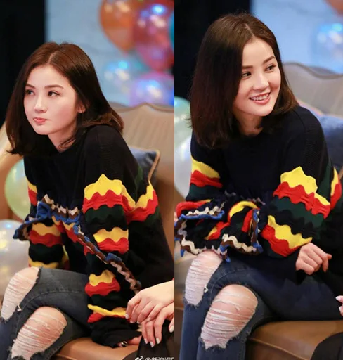 Fashion Hit Color Sweater Women Patchwork Ruffles Edge Round Neck Knitting Jumper Female Casual Loose Red Blue Pullover | Женская одежда
