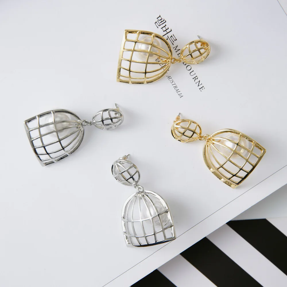 Большие металлические серьги-гвоздики с имитацией жемчуга Anise большие модные