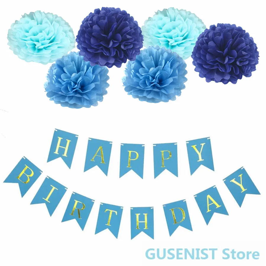 

Mermaid Theme Birthday Decor Paper Flower Ball Tassels Boy Girl Happy Birthday Banner Baby Shower Kids Party Supplies