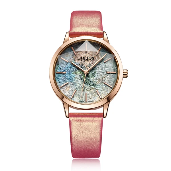 pink watch Julius многоцветный звездное небо большой циферблат водонепроницаемый кварцевые часы женские повседневные кожаные студенческие Наручные часы Montre Femme подарки - Цвет: pink watch