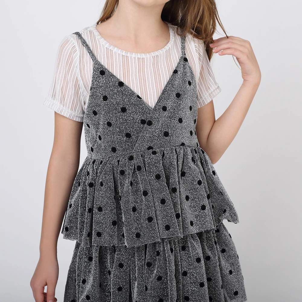 Летняя одежда для девочек милое многослойное платье в горошек принцессы
