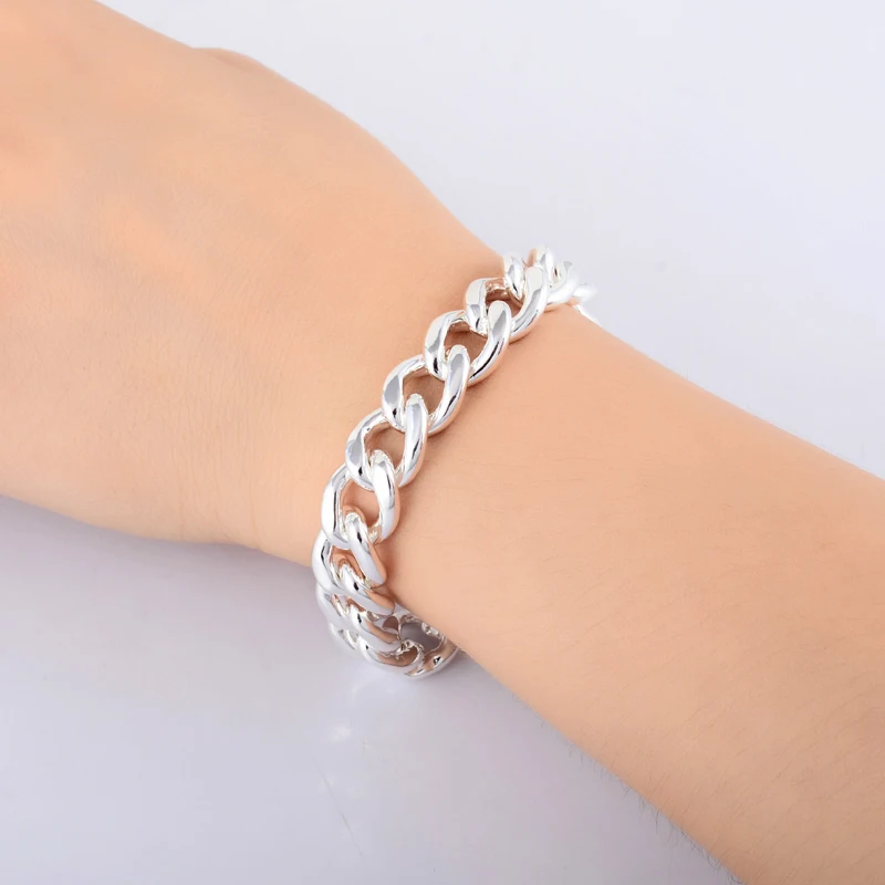 Высокое качество 10 мм 20 см боковая цепочка браслет для мужчин 925 пробы серебряные