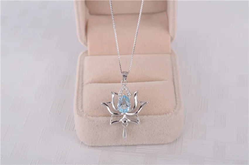 Almei женский 1.2ct Голубой топаз 925 пробы Серебряный Лотос ожерелья и подвески для женщин элегантный цветок одуванчика с коробкой CN055