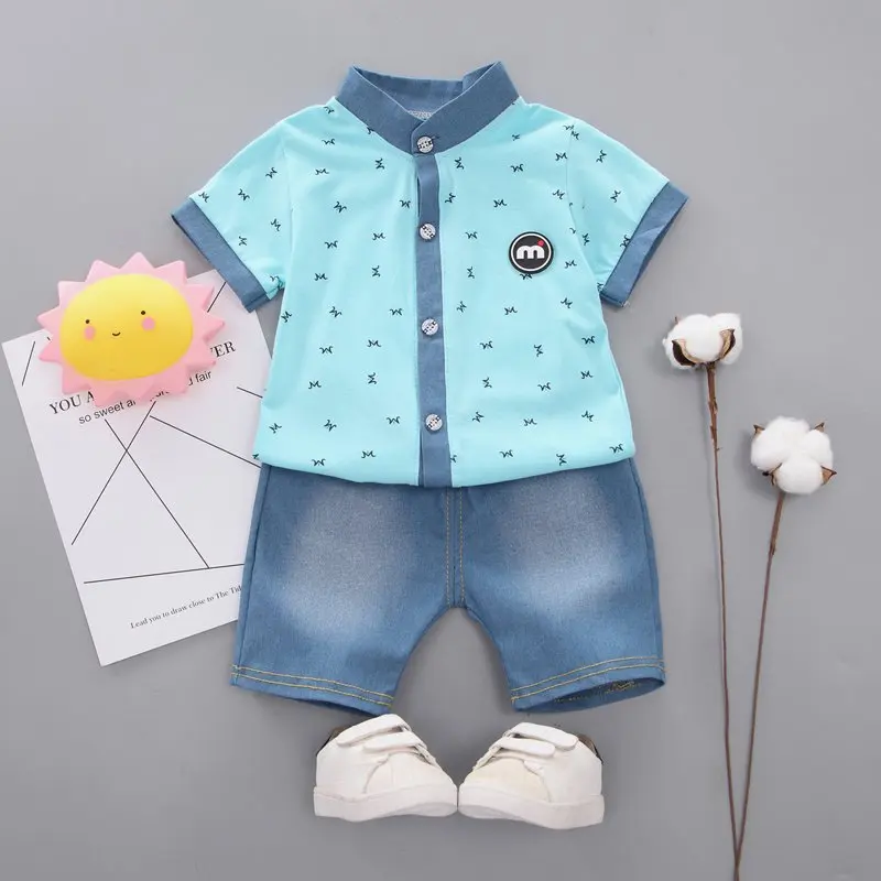 

Baby Boy clothes Set Fashion Summer printed Shirt+pant Two-piece suit Casual clothing