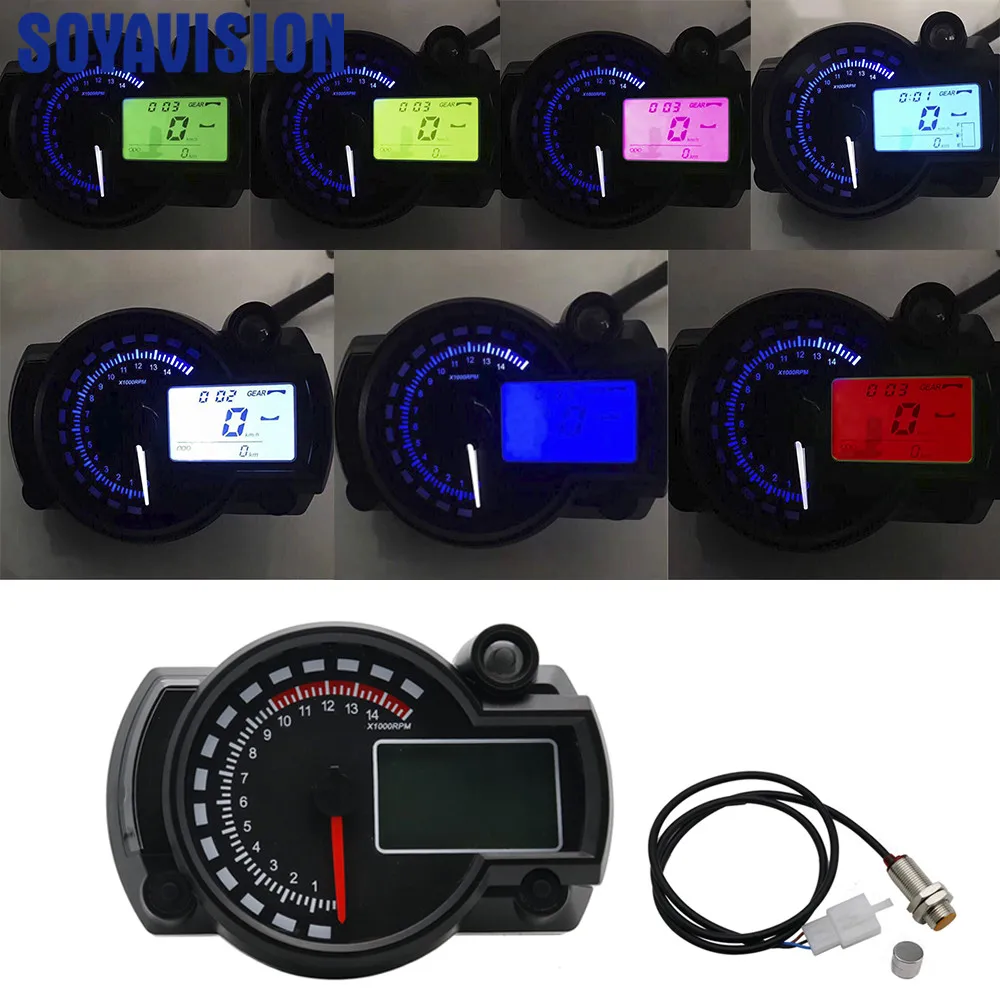 Черная панель Универсальный мотоцикл 7 цветов ЖК цифровой датчик Тахометр