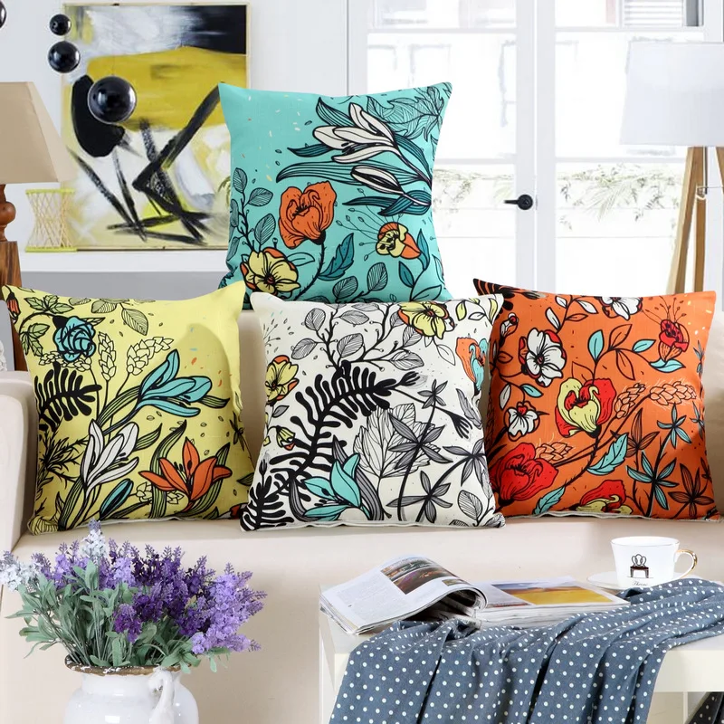Vintage Flowers Cotton Linen Cushion Cover Chair Seat Waist Pillowcase Home Decorative Throw Pillow over Square 45x45cm KDT701 | Дом и сад