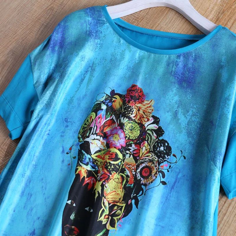 Летнее с принтом Настоящее шелковое платье коротким рукавом модные женские