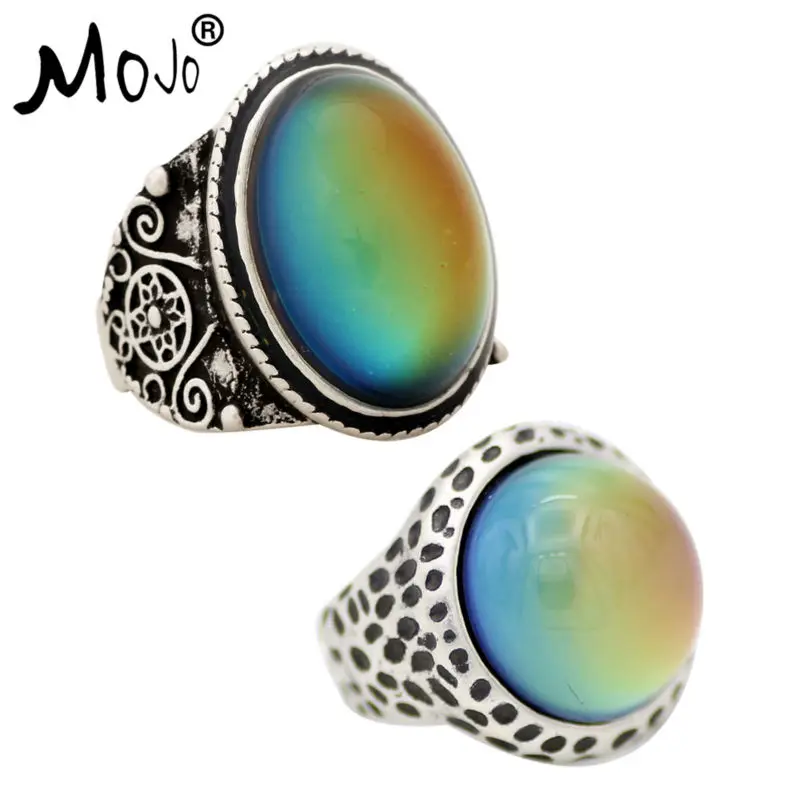 

2PCS Antique Silver Plated Color Changing Mood Rings Changing Color Temperature Emotion Feeling Rings Set For Women/Men 004-049