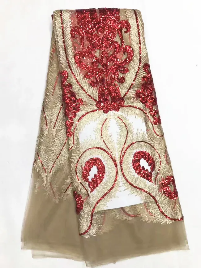 5 Y/pc New fashion brown french net lace fabric with royal blue and gold sequins decoration african mesh for clothes LJ23-7 | Дом и сад