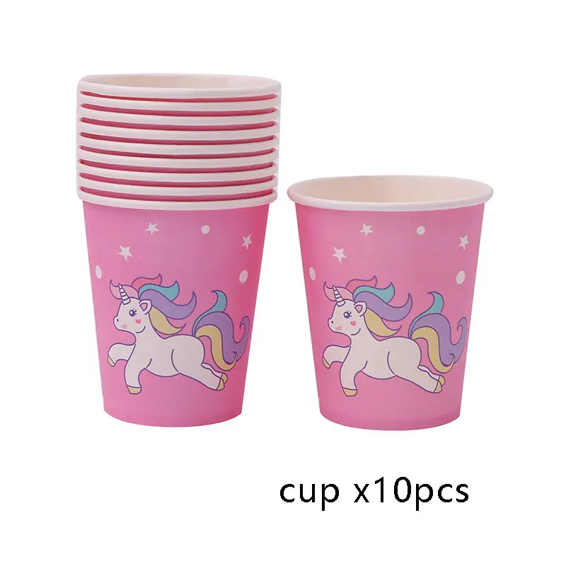 pink cup 10 Дети Единорог вечерние розовый синий набор посуды тарелка баннер лошадь День Рождения украшения коробка конфет товары для оформления девичника - Цвет: pink cup