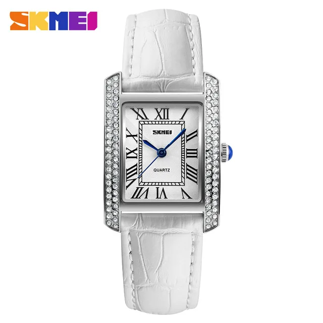 White Silver SKMEI брендовые модные женские кварцевые часы под платье женские часы с кожаным ремешком модные водонепроницаемые наручные часы 1281 - Цвет: White Silver