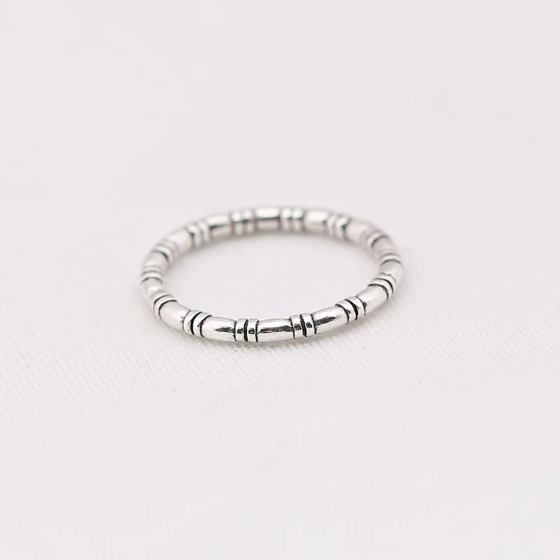 Кольцо из серебра 925 пробы с бамбуковым узором совместимое европейскими